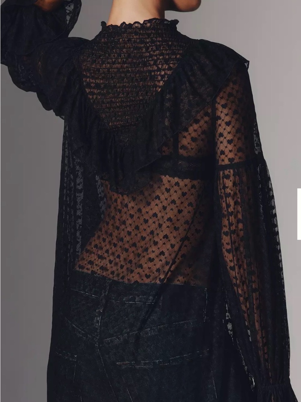 NWT Maeve Sheer Black Ruffle Lace High-Neck Blouse - Picture 2 of 12